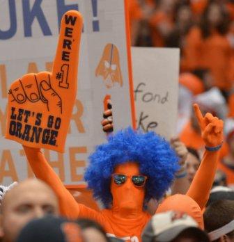 Syracuse fans are ready for Duke before the start of play at the Carrier Dome in Syracuse, N.Y., on Saturday, Feb.1, 2014. Syracuse won, 91-89, in overtime. (Chuck Liddy/Raleigh News & Observer/MCT) 