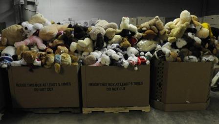 Donations sit in boxes at a warehouse in Newtown, Connecticut, in 2012. )