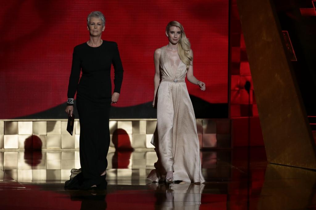 Jamie Lee Curtis and Emma Roberts, during the 67th Annual Primetime Emmy Awards at the Microsoft Theater in Los Angeles on Sunday, Sept. 20, 2015, are two examples of celebrities popular in celebrity culture. (Robert Gauthier/Los Angeles Times/TNS)