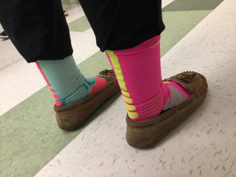 Mismatched and bright were some of the choices on Rock Your Socks Day