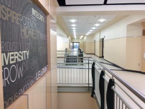 Empty hallway of Abington High School
