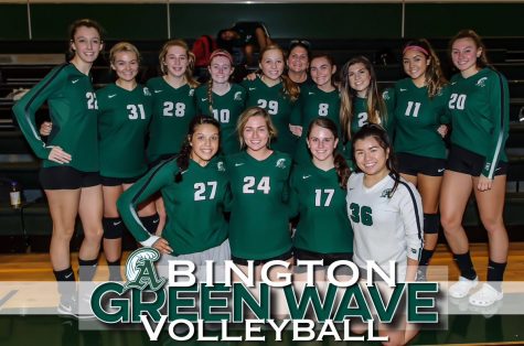 Abington Green Wave Volleyball Team with Coach Hamilton (fifth from right in rear) ready for the season.