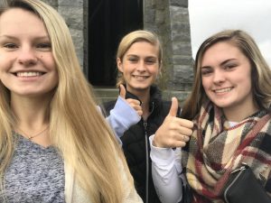Beginning the college process are seniors Madison Hagan, Emily Duchaney, and Hailey Holmes who visited Keene State for a college tour this fall. 