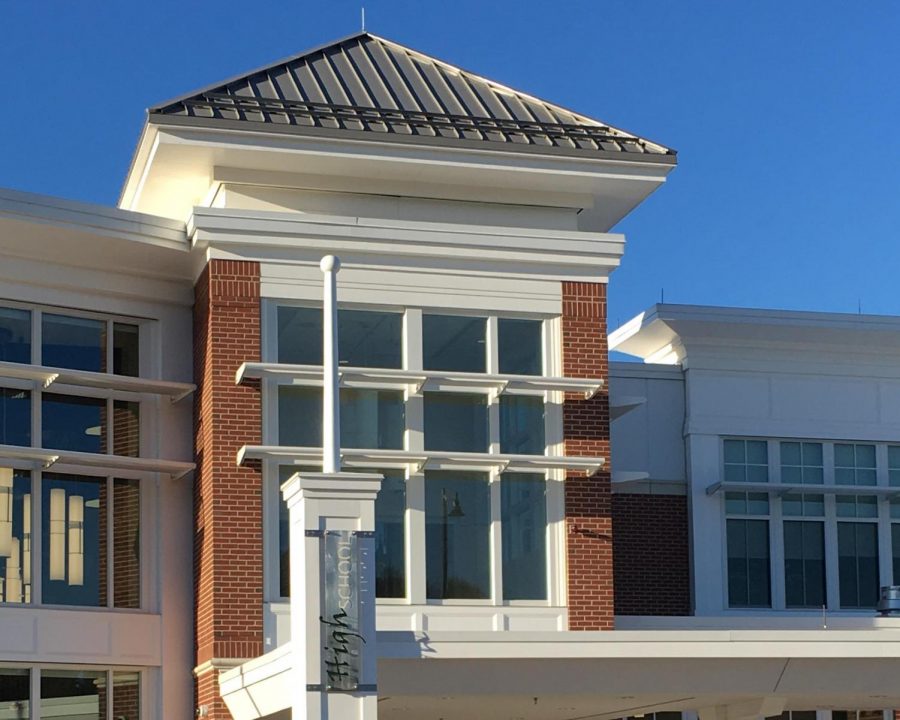 The new Abington High School under a bright sun on November 23, 2018