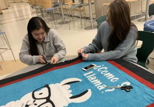 Seniors Amanda Nguyen and Christina Varney put together an Annies Kindness Blanket during a blanket making event at Abington High School on Jan. 24. Christina Varney and her sisters Angela and Mia, along with their great aunt Barbara Buckley, started the Kindness Campaign after the girls mother Annie Varney, who suffered from severe depression, took her life in 2015.