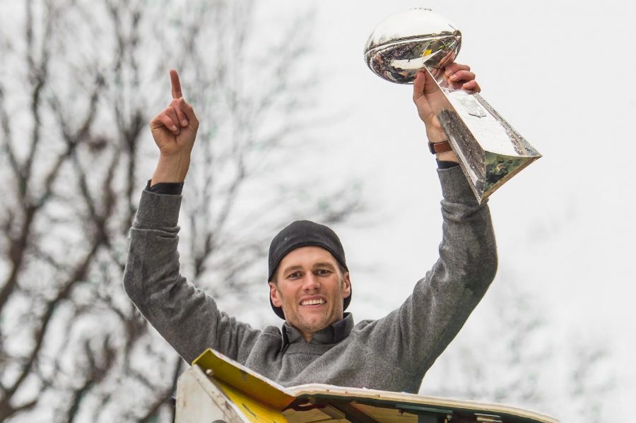 Tom Brady and the New England Patriots celebrate another Super Bowl victory in a parade in Downtown Boston after their 2017 win. 