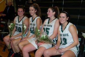 Seniors Madison OConnell, Jessica Brundage, Kristyanna Remillard, and Maureen Stanton have had a tremendous run in their basketball careers at AHS. They were honored during Senior Night in the gym on February 15, 2019.