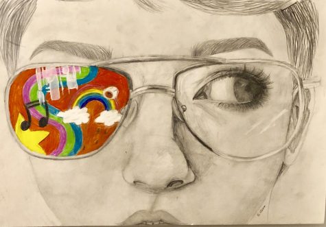 This self portrait drawing titled Artists Vision was created by an Abington Middle School student, in grade 8, Alexis Mitsiopoulos for the Scholastic Art and Writing Awards 2018-2019.