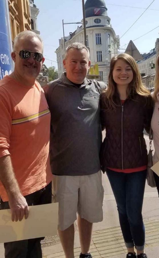 Abington High School chaperones Mr. Holzman, Mr. Donahue, and Ms. Gerhart (left to right) on a trip to Greece. This year, Mrs. Peck will be joining as the fourth chaperone (not pictured).