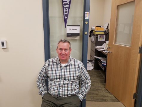 Mr. James Donohue, Special Education Coordinator at Abington High, sits outside his office in the guidance wing on Wednesday, May 1, 2019.
