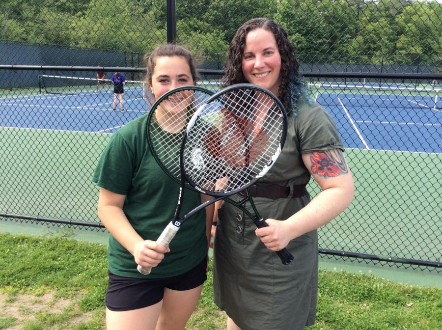The Sour Patch Pair. Freshman Audrey Goldberg and art teacher, Mrs. Kenealy at the teacher-student tennis match at Abington High School on June 5, 2019.