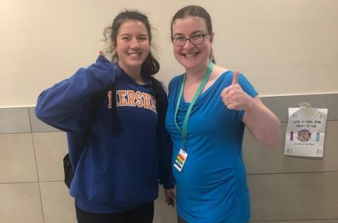 Senior class member Lauren Keleher and science teacher Ms. Farias stand together in blue in recognition of World Bullying Prevention Day on Monday, Oct. 7, 2019.