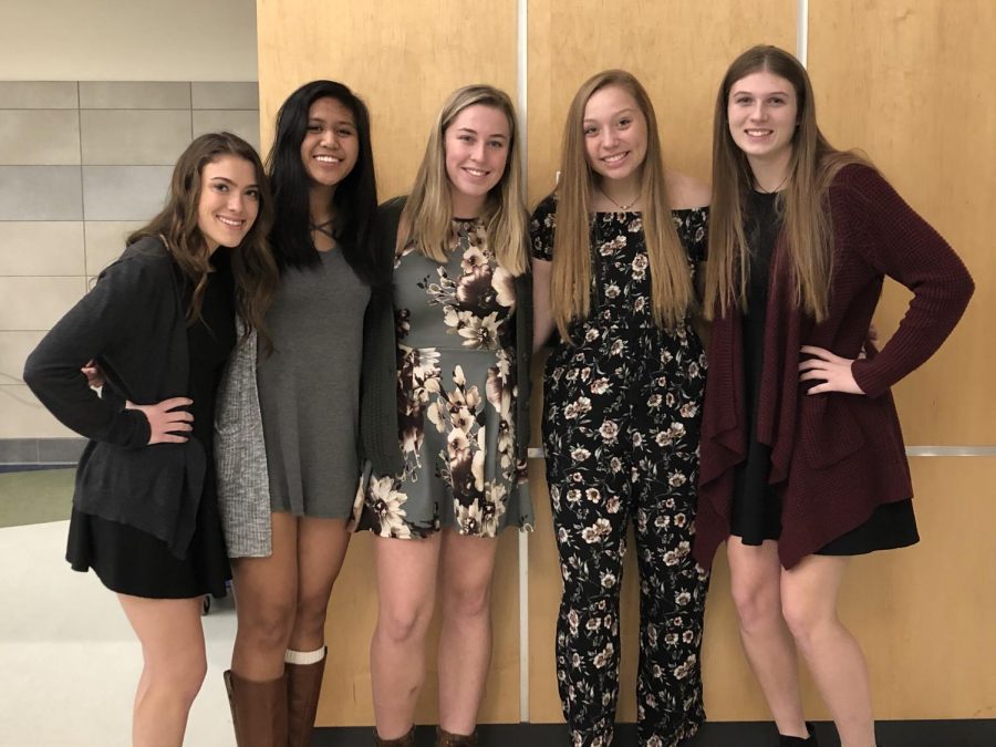 Seniors Brooke Callanan, Erielle Amboy, Ailey Riddick, Seana Phillips, and Meagan McCadden pose before the NHS Induction ceremony held at Abington High School auditorium on November 14, 2019.