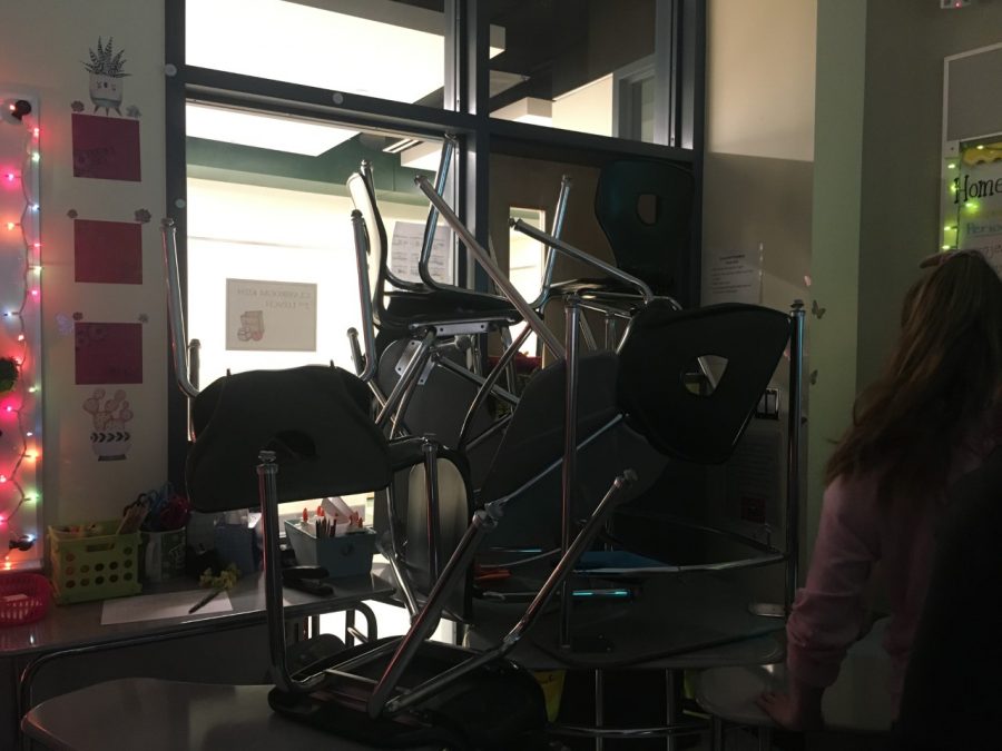 Students attempted to barricade a classroom on the second floor during an ALICE drill on Monday, December 9, 2019