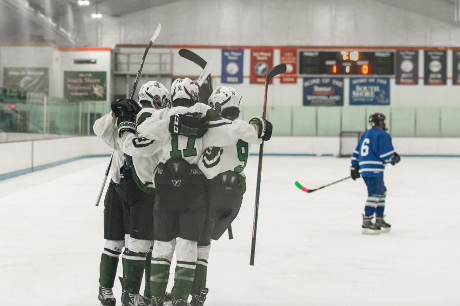 Abington celebrates a goal during the game against Sacred Heart on January 20, 2020 at the Rockland Rink.
