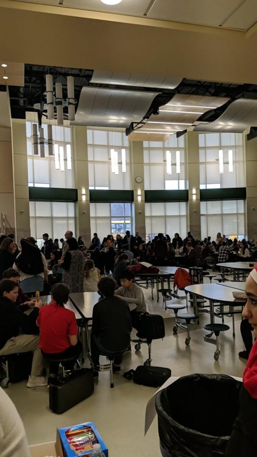 Students wait in the Abington High School cafeteria for the SEMSBA auditions to begin on Saturday, February 1, 2020.