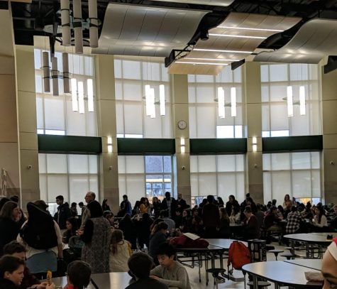 Students wait in the Abington High School cafeteria for the SEMSBA auditions to begin on Saturday, February 1, 2020.