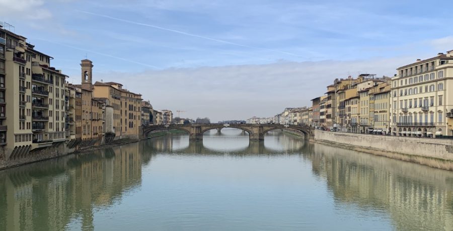 Students at Abington High School, along with four chaperones, visit the Arno River in Florence, Italy on February 17, 2020