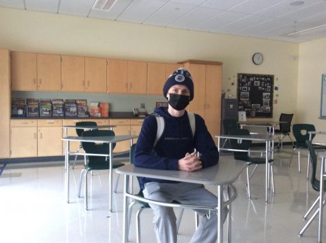 Abington High School senior James Foley in his English class on Tuesday, January 12, 2021. 