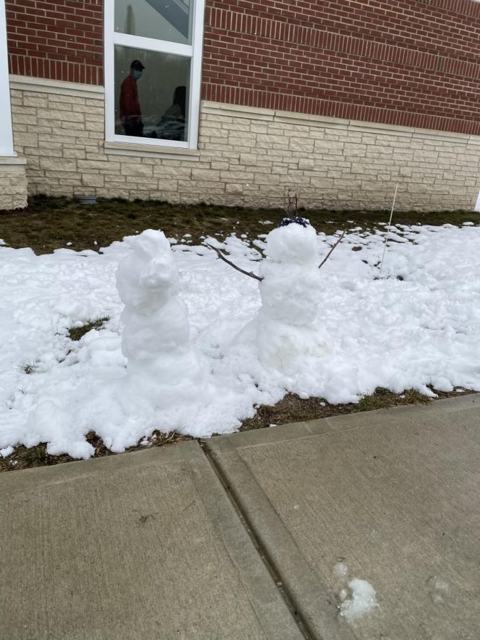 Throughout the day, students made snowmen on their mask breaks at Abington High School on Thursday, January 28, 2021.