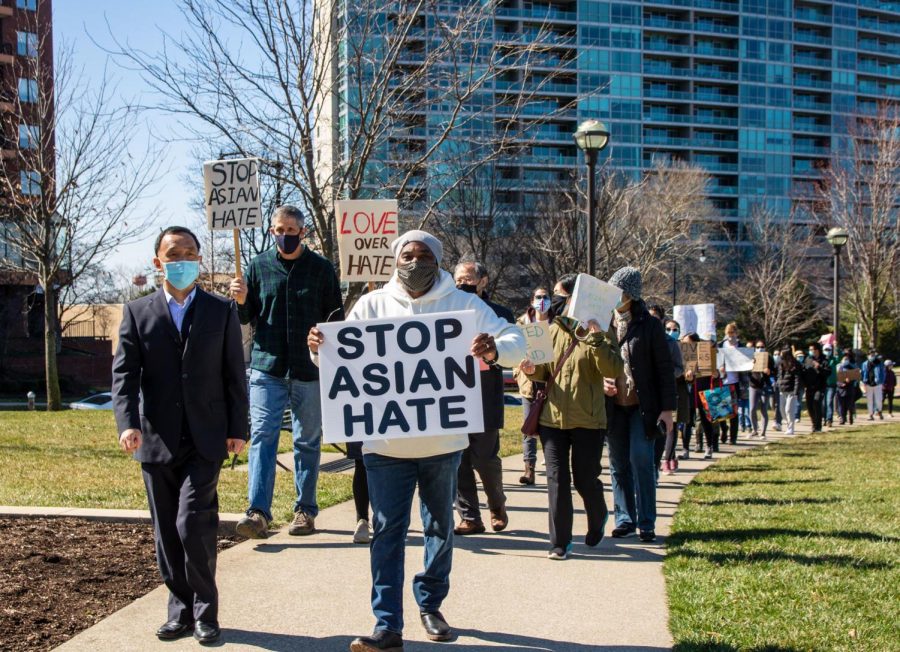 Marchers call for a stop of Asian hate crimes in the country. March 21, 2021.
