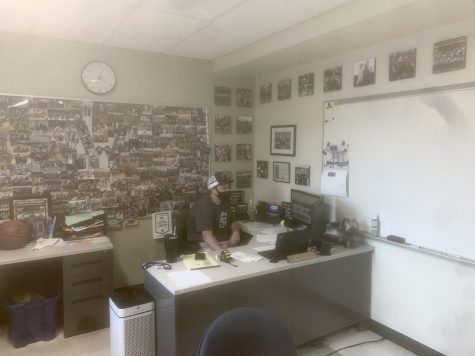 Abington High Schools Boys Basketball coach and Athletic Director Peter Serino in his office at the end of the day on May 18, 2021. Serino was named Div. 4 South Coach of the Year by the South Shore League.