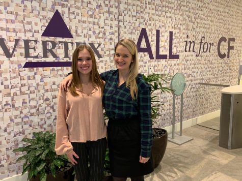 After finishing the tour with Vertex, Amanda Murphy (left) is pictured with Sharon Nicholas (patient advocacy), December 2, 2019, at Vertex Pharmaceuticals. 