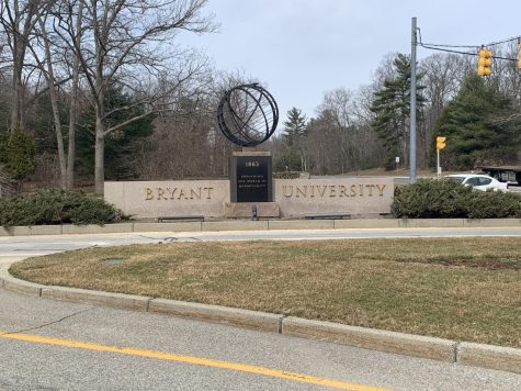 The entrance to Bryant University  in Smithfield, R.I. is right off the highway.