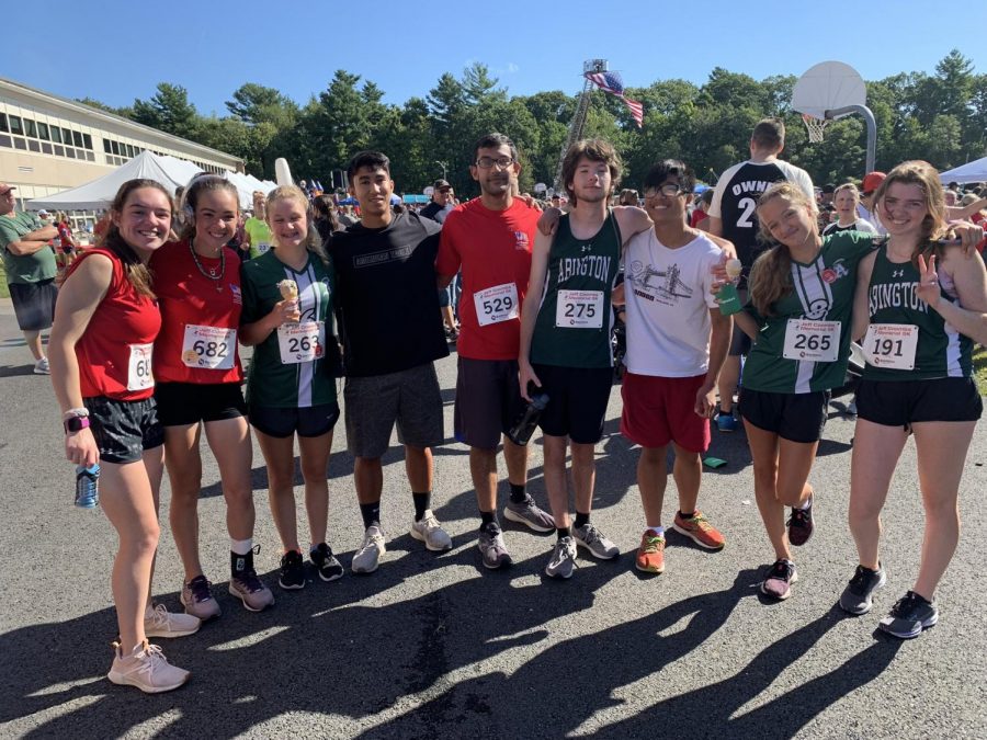 Members of the AHS soccer, cross country and track and field teams pose for a picture after the 20th Annual Jeff Coombs Memorial Road Race on Sunday, September 19th, 2021. From left to right: Maria Wood, Selena Wood, Jill Groom, Kaiaam Mohammed, Krish Panjwani, Collin Hammill, Enver Amboy, Shannon Groom, and Jackie Earner