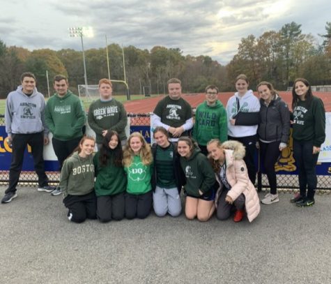 The AHS unified sports and some members of the high school girls soccer team team before facing the East Bridgewater team.