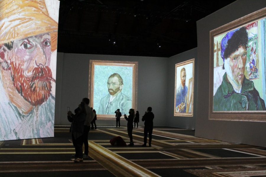 The+exhibition+lit+with+projected+self+portraits+of+artist+Vincent+Van+Gogh+on+December+20%2C+2021.